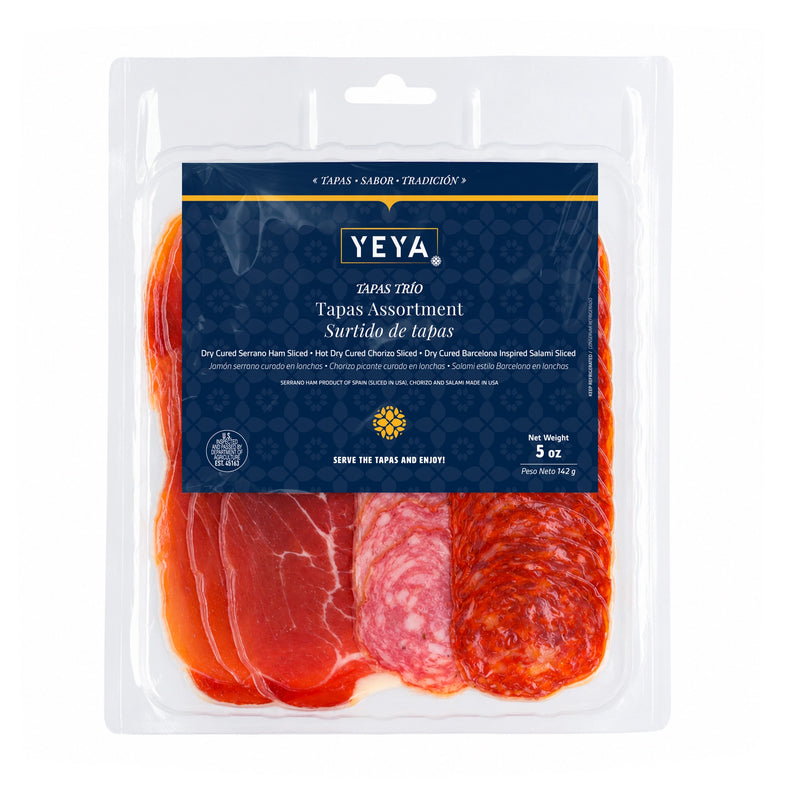 Tapas Trio with Serrano Ham, Chorizo, and YEYA Salami